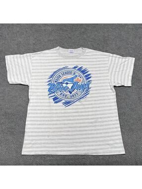 Vintage 1991 Toronto Blue Jays Baseball T-Shirt XL RARE MENS STRIPED GREY LOGO